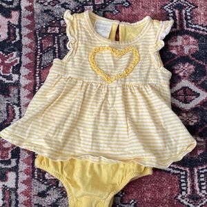 Yellow Stripe Baby Dress With Full Onesie Under